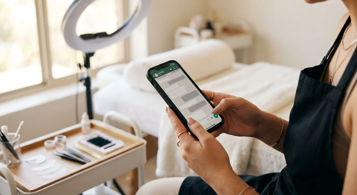 lash designer enviando mensagem de lembrete de manutenção pelo WhatsApp