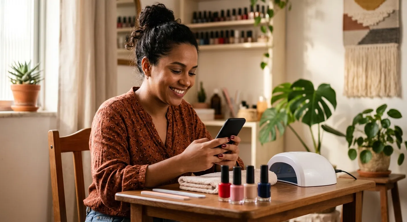 mensagem de manicure para cliente — manicure autônoma enviando mensagem pelo WhatsApp no studio