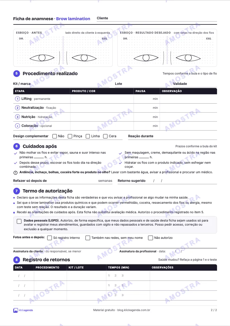 Página 2 · Procedimento, cuidados e termo