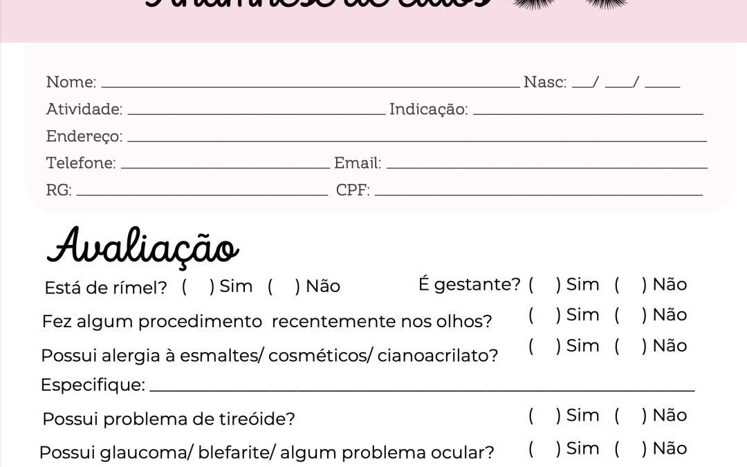 Ficha de Anamnese  de Cílios: Download Grátis!